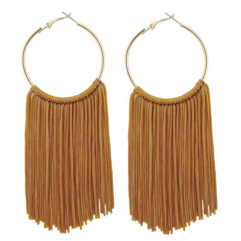 Coiris Boho Tassel Earrings for Women Bohemian Hoop Drop Tassels Western Earrings Dangle Country Earrings Summer Beach Long Tassels Earrings for Women(ER1083-Amber Gold) - Image 1